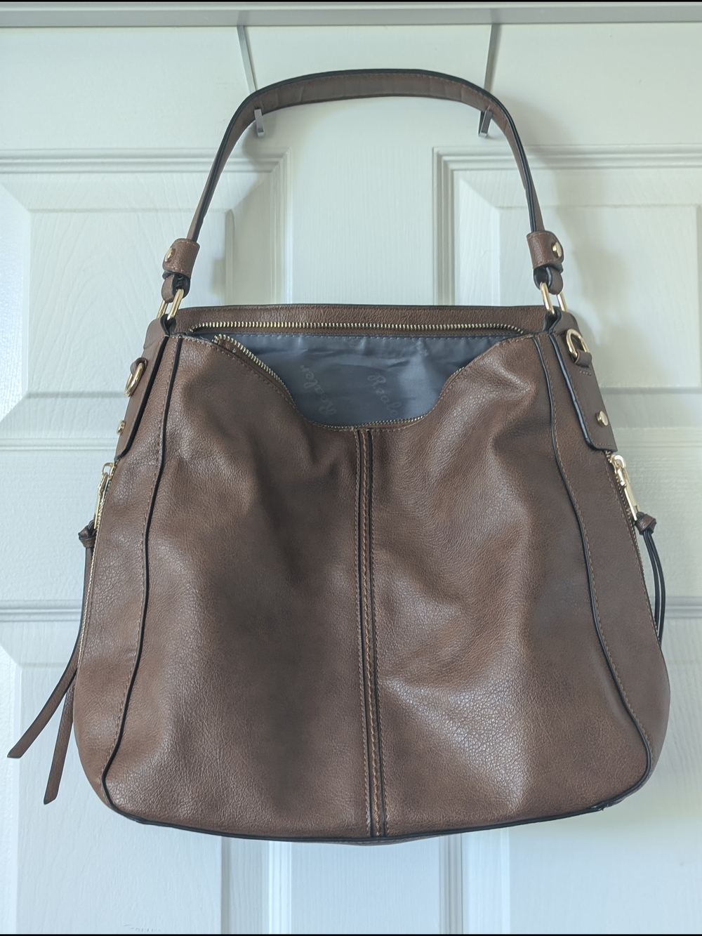 Everyday Brown Shoulder Hobo Bag with Gold Accents